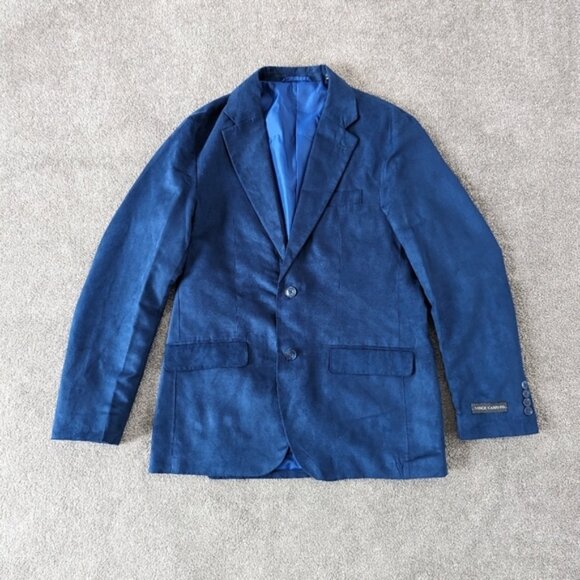 Vince Camuto men's blue velvet like blazer size Small multiple pockets NEW